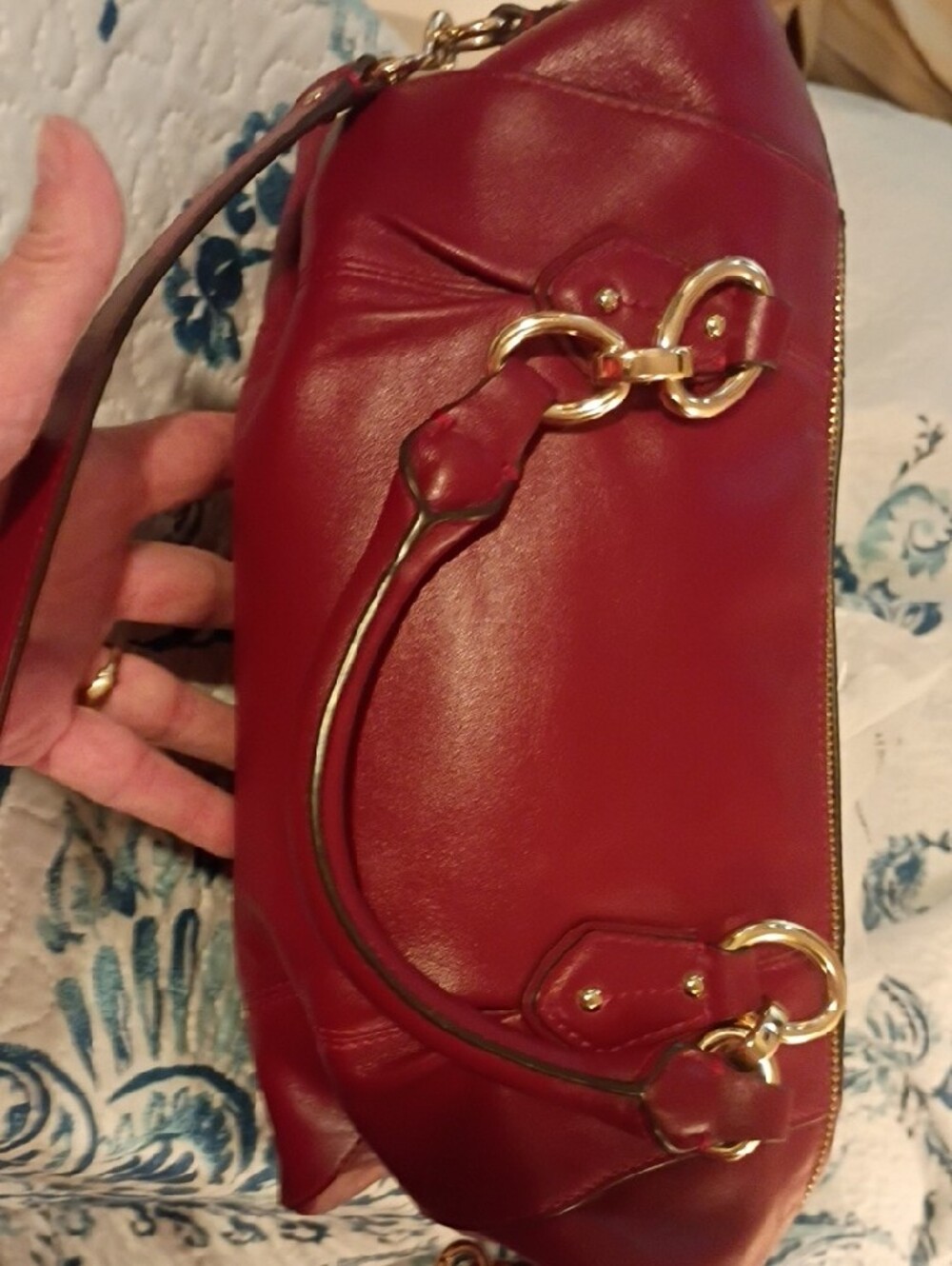 Coach Deep Red Leather Satchel with Gold Hardware - Picture 9 of 16